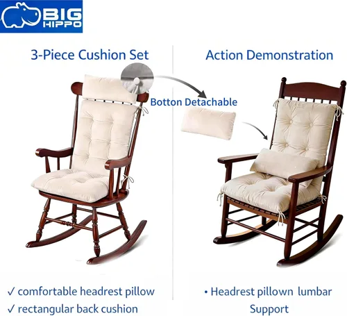Vista 3 de Big Hippo Juego de cojines para silla mecedora con reposacabezas desmontables, almohadillas extra gruesas para asiento y respaldo, lavable a