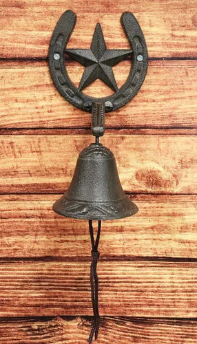 Vista 5 de Ebros Gift Campana de hierro fundido rústico vintage con estrella occidental para puerta, pared, cena, patio, campanas al aire libre