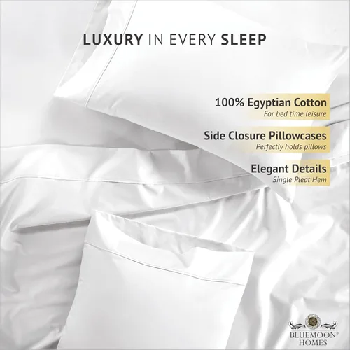 Vista 5 de Bluemoon Homes Sábanas de Algodón Egipcio de 1000 Hilos Tamaño Individual Paquete de 2 Juegos de Sábanas de 4 Piezas con Elástico Alrededor Sábana