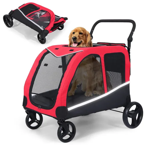 Vista 15 de Cochecito para perros grandes, cochecito extra grande para mascotas para perros medianos, carrito para perros, diseño plegable, asa ajustable