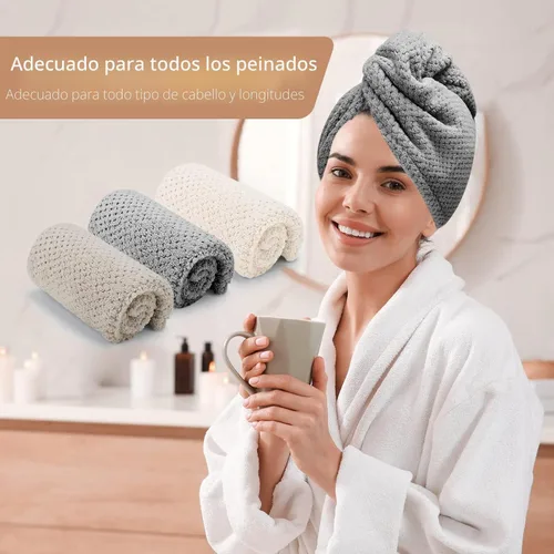 Vista 6 de CZZXI 3 toallas de microfibra para el cabello, envolturas para cabello mojado, turbantes antiencrespamiento, para cabello rizado (beige, caqui, gris)