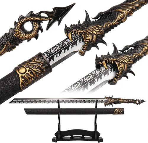 Vista 12 de Espada Katana japonesa hecha a mano, espada samurái de acero al carbono sin afilar con vaina, espada de espiga completa para colección, exhibición