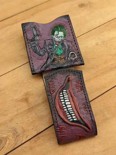Vista 7 de Laugh HA HA HA, Smile, Face, Why So Serious, Joker, Mouth, Men's 3D Genuine Leather Wallet, Money Clip, Handmade wallet, Carved wallet, Tooled
