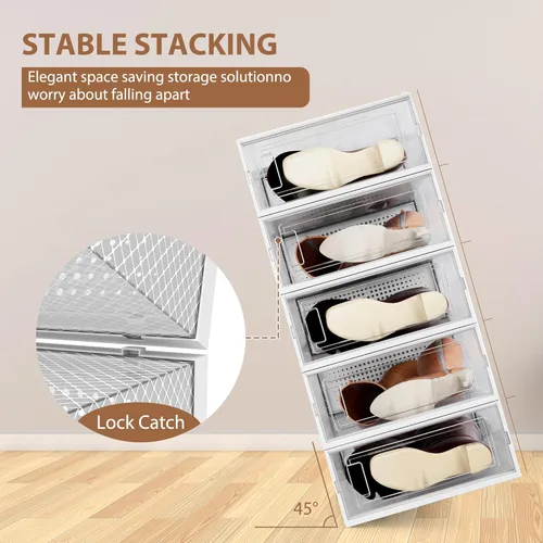 Vista 6 de EazeHome Paquete de 8 cajas transparentes apilables para botas, cajas de almacenamiento para botas altas, caja de zapatos de plástico con tapas