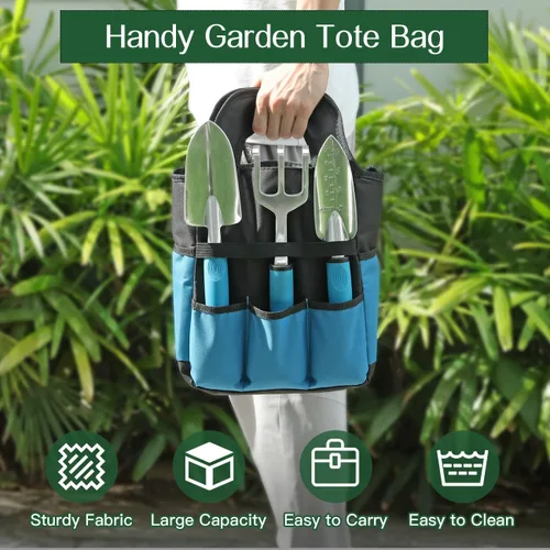 Vista 7 de Housolution - Juego de herramientas de jardinería, 8 piezas, herramientas de jardín resistentes con empuñadura de goma antideslizante con bolsa