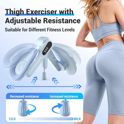 Vista 3 de Entrenador de muslos con ajuste de resistencia, dispositivos de ejercicio de suelo pélvico con pantalla LED, ejercitador interior de muslo