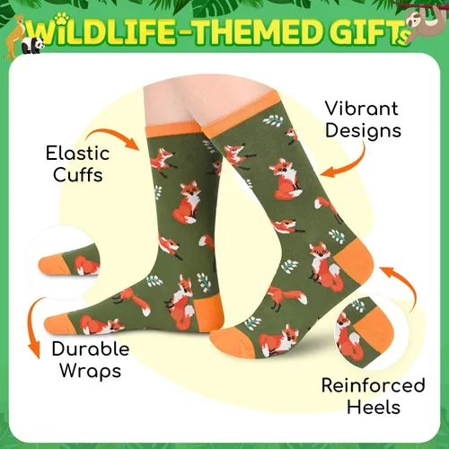 Vista 2 de HAPPYPOP Regalos de animales para mujer, calcetines divertidos con estampado de vaca, pollo, zorro, cabra, perezoso