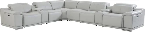 Vista 293 de BlackJack Furniture Venice - Sofá modular de cuero italiano de grano superior de 5 piezas con 3 reclinables eléctricos, reposacabezas ajustable
