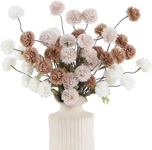 Vista 12 de DuHouse 6 piezas de flores artificiales de seda falsa pompón crisantemo, pequeña mini bola de crisantemo de seda con tallos para bodas DIY arreglos