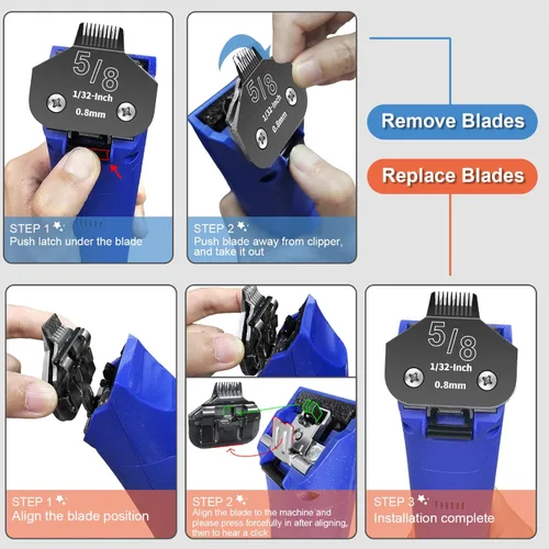 Vista 31 de Paquete de 6 cuchillas de acero desmontables para el aseo de perros, compatibles con Andis, Oster A5, Wahl KM-10, longitud de corte de 1/100 a 1/2