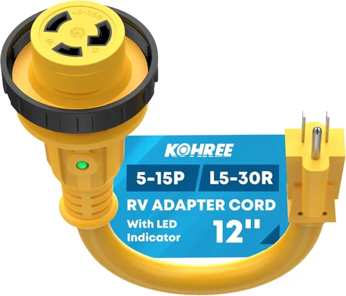 Vista 8 de Kohree Adaptador RV de 30 amperios a 110V con protección contra sobretensiones, adaptador de potencia RV de 15 amperios a 30 amperios de 8000 julios