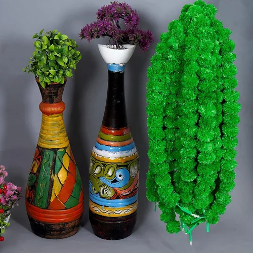 Guirnalda de caléndula de flores verdes artificiales de 5 hebras, decoración para festival indio Diwali, fiesta de Año Nuevo, arbusto de primavera