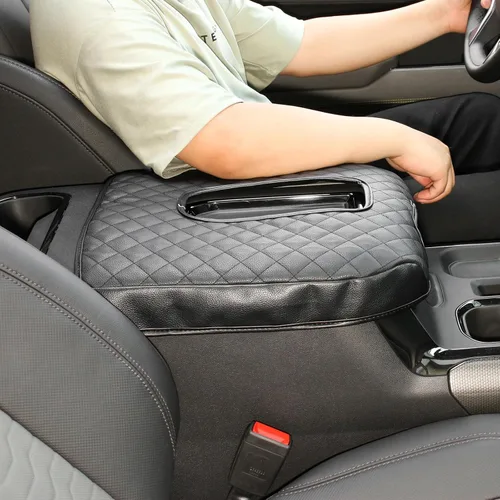 Vista 5 de Jimen Funda de consola central compatible con Chevy Silverado/GMC Sierra 2019-2023, almohadilla de reposabrazos de piel sintética para Chevy Negro
