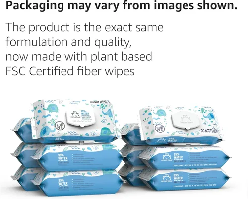 Vista 2 de Marca Amazon – Toallitas Mama Bear 99% de agua para bebé, hipoalergénicas, formuladas sin fragancia, 72