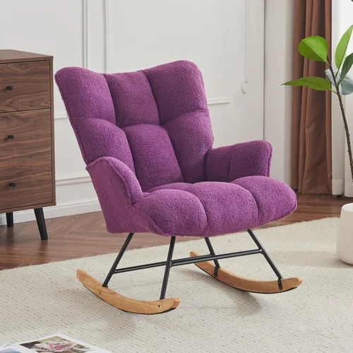 Vista 10 de SAETSFEG - Mecedora tapizada estilo osito de peluche para cuarto de bebé, con respaldo alto, silla de columpio con asiento acolchado, cómoda silla