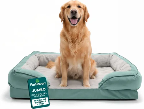 Vista 14 de Furhaven Cama de Gel Refrescante para Perros Medianos/Pequeños con Refuerzos Extraíbles y Funda Lavable, Para Perros de Hasta 35 lbs - Sofá