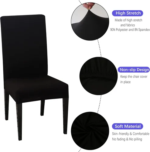 Vista 5 de Juego de 4 fundas para sillas de comedor, fundas elásticas de elastano para sillas de comedor, extraíbles y lavables, protectores desmontables