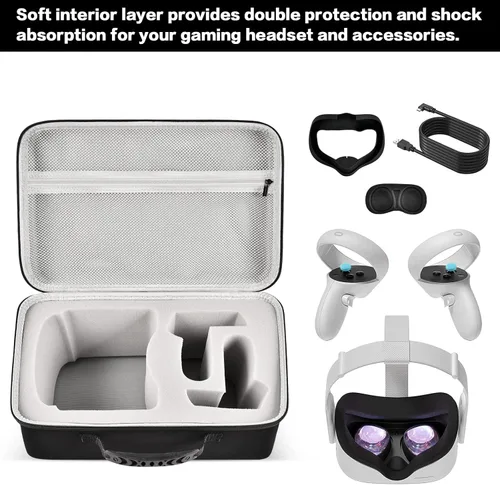 Vista 5 de Hard Carrying Case for Meta for Oculus Quest 2 All-in-One VR Gaming Headset and Touch Controllers Portable Travel Cover Storage Bag with Silicone