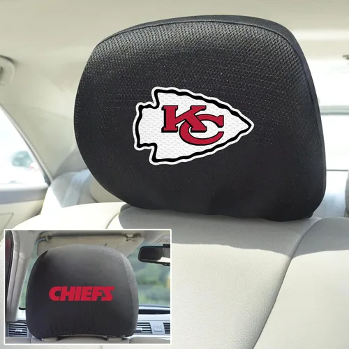 Vista 2 de FANMATS 21373 Juego de fundas para reposacabezas bordadas de Kansas City Chiefs - 2 piezas Mesh & Soft Polyester, 10"L x 13"W, Black, Embroidered