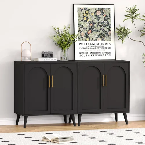 Vista 11 de Rovaurx Gabinete de almacenamiento de ratán con puertas, gabinete de piso de baño de acento moderno, aparador buffet para sala de estar, entrada