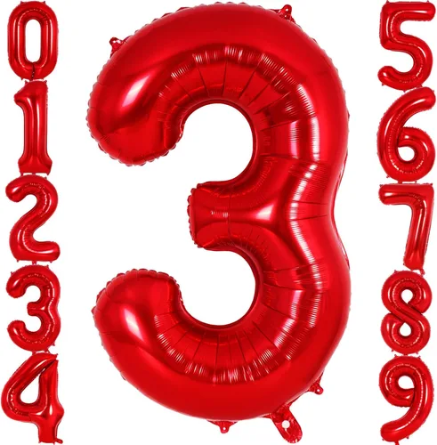 Vista 11 de Globo rojo del número 0 de 40 pulgadas, globos grandes de aluminio con número de helio, globos gigantes gigantes de Mylar número 0 para cumpleaños
