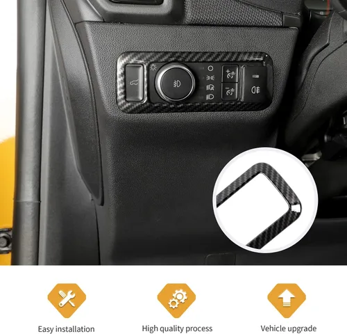 Vista 4 de Jimen Compatible con Ford Bronco Sport 2021-2023, cubierta del panel del interruptor de los faros, accesorios de moldura interior (fibra de carbono)