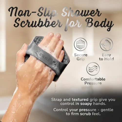 Vista 4 de SILKLE Exfoliante corporal de silicona, exfoliante suave para cuerpo y baño, cepillo de ducha de silicona y alternativa a lufa, cepillo corporal