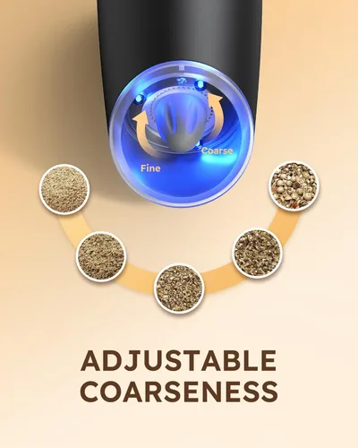 Vista 8 de Sangcon Gravity - Juego de molinillo eléctrico de sal y pimienta, agitadores automáticos de 9 onzas, capacidad XL, funciona con pilas, operación