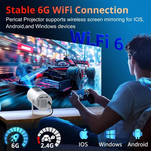Vista 7 de Proyector con WIFI y Bluetooth, Auto Keystone 180ANSI Native 1080P Proyector portátil de película para exteriores compatible con teléfono