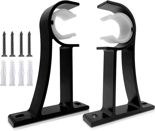 KOLAKO Soportes de barra de cortina, resistentes soportes negros para barras de cortina de pared, soporte de barra de cortina de 1 pulgada, paquete