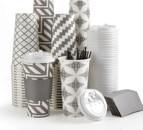 Vista 8 de LITOPAK - Paquete de 100 tazas de café de papel de 12 onzas con tapa, manga, agitadores