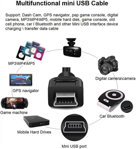 Vista 5 de Dash Cam Charger Cable GPS Navigator Charger Cable for Dash Cam GPS MP3 Player GPS Navigator Charging for 12V Car and 24V Truck Car Power Adapter