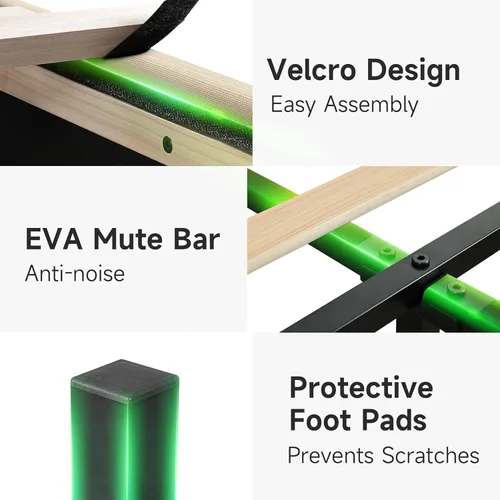 Vista 17 de koorlian Base de cama Queen con cabecero, base de cama tapizada ajustable con puertos tipo C y USB, cabecera de almacenamiento con respaldo de ala