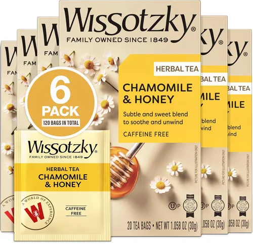 Vista 10 de Wissotzky Chamomile & Honey Herbal Tea, 20 Tea Bags Soothing Blend Caffeine Free Tea Relaxation