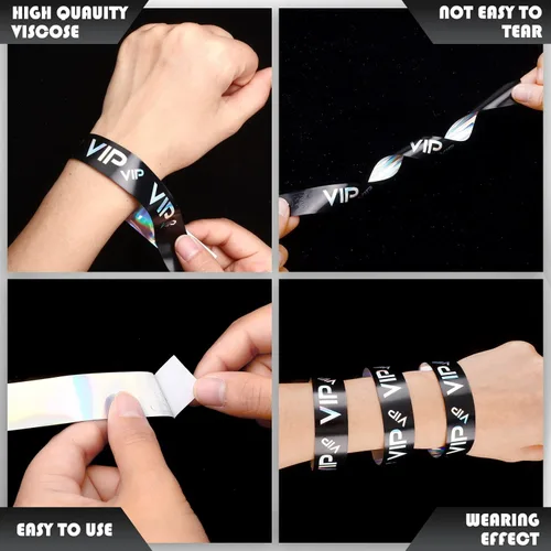 Vista 4 de Teling Paquete de 500 pulseras VIP de plástico para fiestas, pulseras de plástico personalizadas para eventos, pulseras resistentes al rasgado
