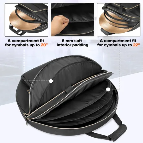 Vista 2 de Damero Bolsa para platillos de 22", Estuche para platillos de doble capa con divisor acolchado de 6 mm, asas y correas para mochila para platillos