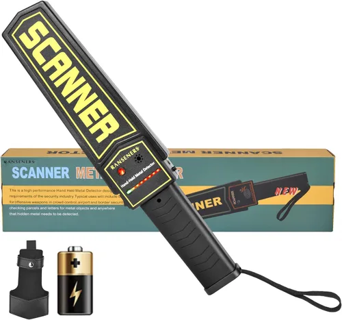 RANSENERS - Varita detector de metales de mano, detector de metales de mano, escáner de seguridad de alta sensibilidad, funciona con pilas, escáner