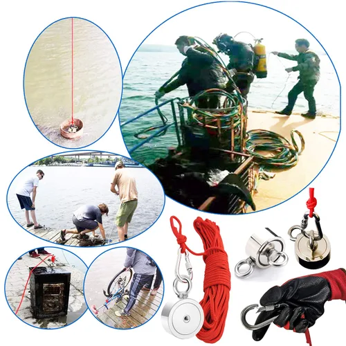 Vista 6 de Kit de pesca con imán, imanes de neodimio fuertes de 1000 libras con cuerda, imán de pesca súper potente con mosquetón de bloqueo para caza