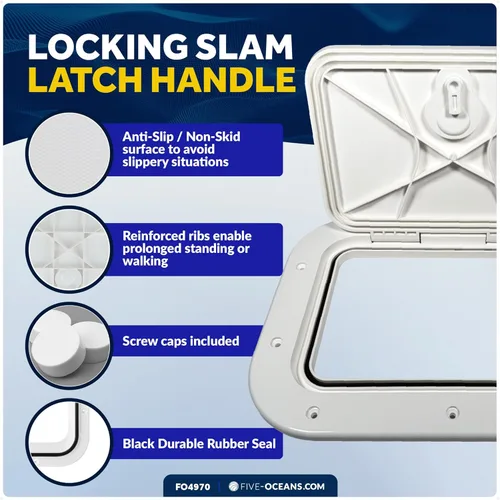 Vista 4 de Five Oceans Escotilla de barco, escotilla de acceso marítimo, tapa rectangular para escotilla de barco con pestillo de bloqueo, color blanco roto