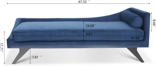 Vista 2 de HomSof Chaise Lounge - Silla reclinable cuadrada de terciopelo moderno para interiores con patas de madera maciza y almohada de acento enrollada