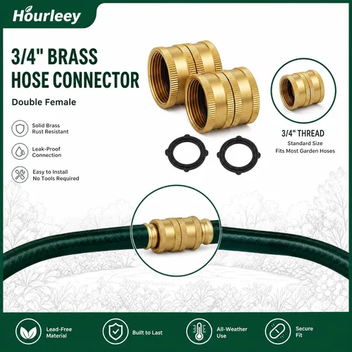 Vista 7 de Hourleey Adaptador de manguera de jardín, conectores de manguera de latón macizo de 3/4 pulgadas, paquete de 2 conectores de manguera con 2