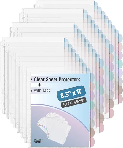 Vista 31 de Mr. Pen - Protectores de hojas transparentes con pestañas, 8 pestañas, 2 juegos, divisores de plástico transparente para carpeta de 3 anillas
