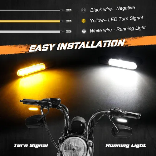 Vista 4 de NTHREEAUTO Manillar LED intermitentes mini motocicleta intermitentes delantero luz universal compatible con Harley Sportster Dyna Honda Shadow