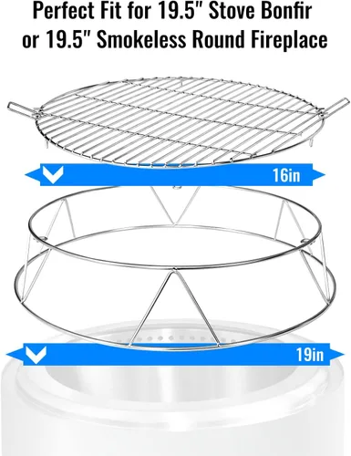 Vista 2 de Kit de Accesorios para Fogata Compatible con Solo Stove Bonfire de 19.5'', Soporte de Acero Inoxidable para Fogata y Parrilla de Cocción con Mango