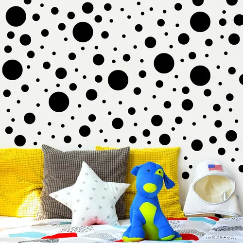 Vista 6 de 1240 calcomanías de pared de lunares negros, calcomanías de pared para niños, calcomanías extraíbles de círculo redondo de arco iris para sala