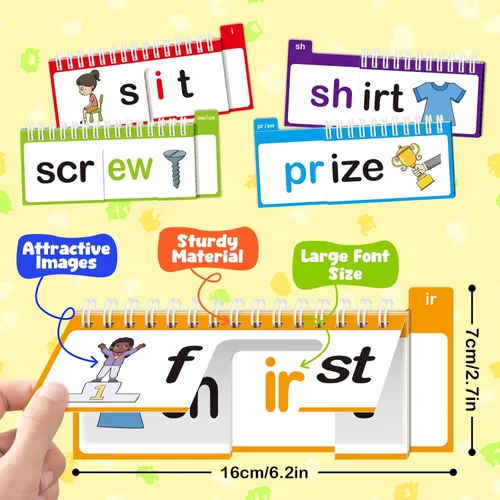 Vista 2 de 40 Libros Plegables de Lectura y Rima, Libro de Construcción de Familias de Palabras Fonéticas Aprende a Leer Tarjetas Flash Fonéticas, Tarjetas