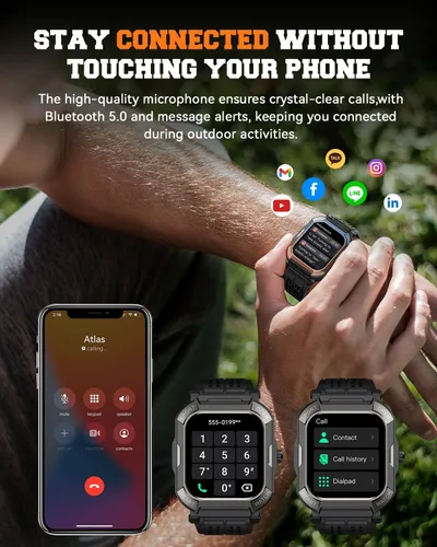 Vista 4 de Reloj inteligente para hombre, rastreador de ejercicio: relojes digitales militares para hombre, Bluetooth, responder llamadas, correr, impermeable