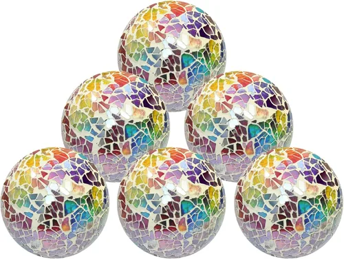 Vista 13 de Juego de 6 bolas decorativas, 6 cm / 2.4 pulgadas, bolas de mosaico de cristal rojo brillante para decorar cuencos, jarrones, mesas, bodas, fiestas