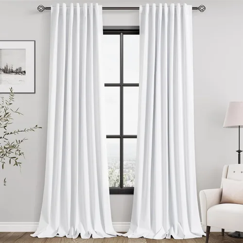 Vista 44 de Cortinas de lino verde aguamarina de 102 pulgadas de largo con pestaña trasera, bolsillo para barra, cortinas de lino opacas que absorben el sonido
