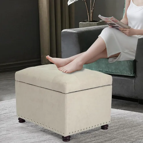 Vista 86 de Joveco Banco otomano de almacenamiento rectangular de tela, reposapiés, 24 pulgadas, moderno, copetudo, para dormitorio, asiento para entrada